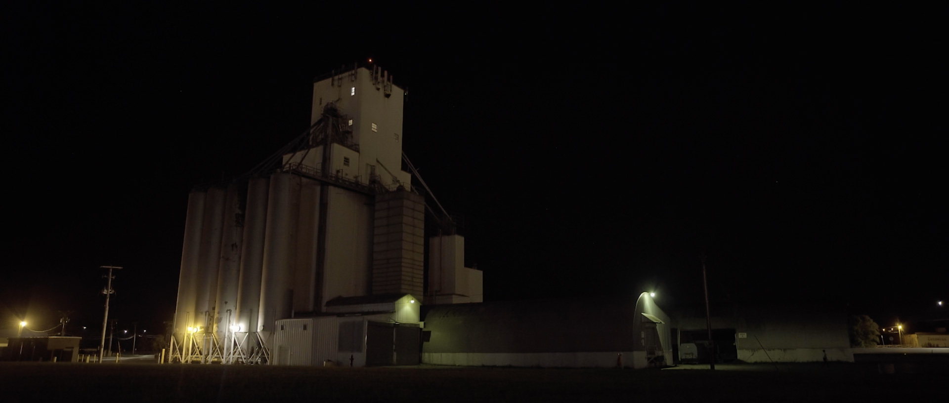 Grain elevator at night