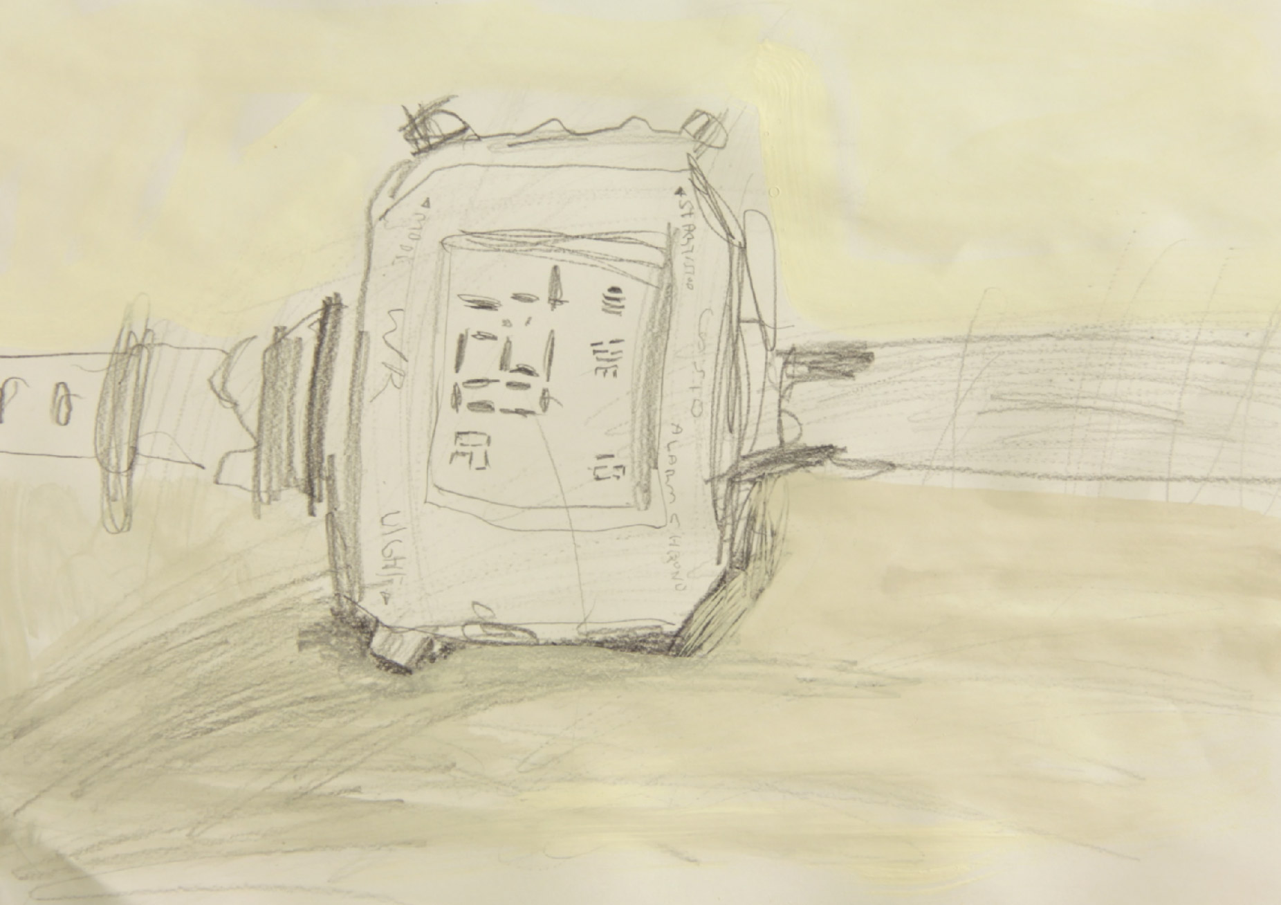 Pencil drawing of a digital watch