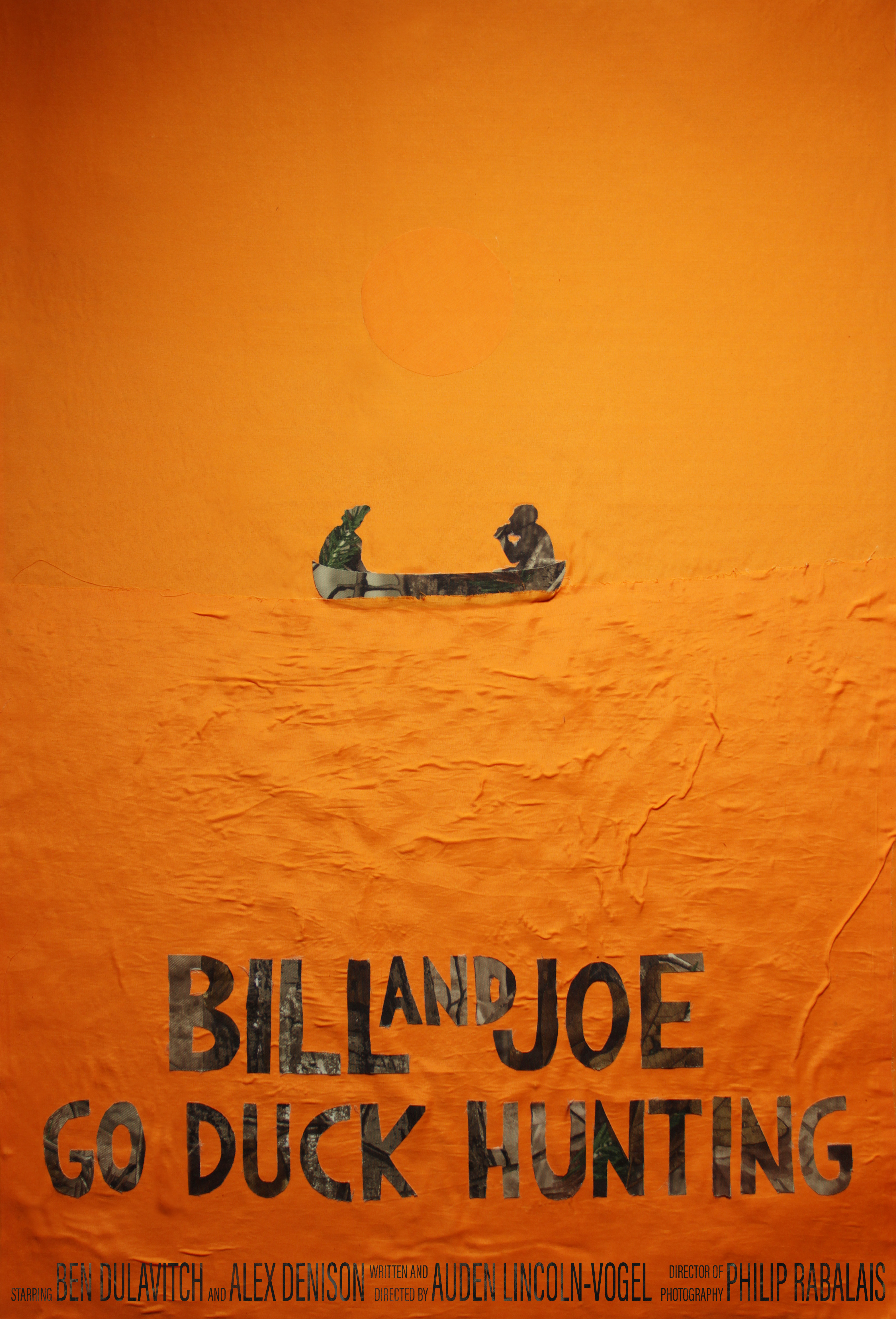 Film poster made from camo and orange fabric